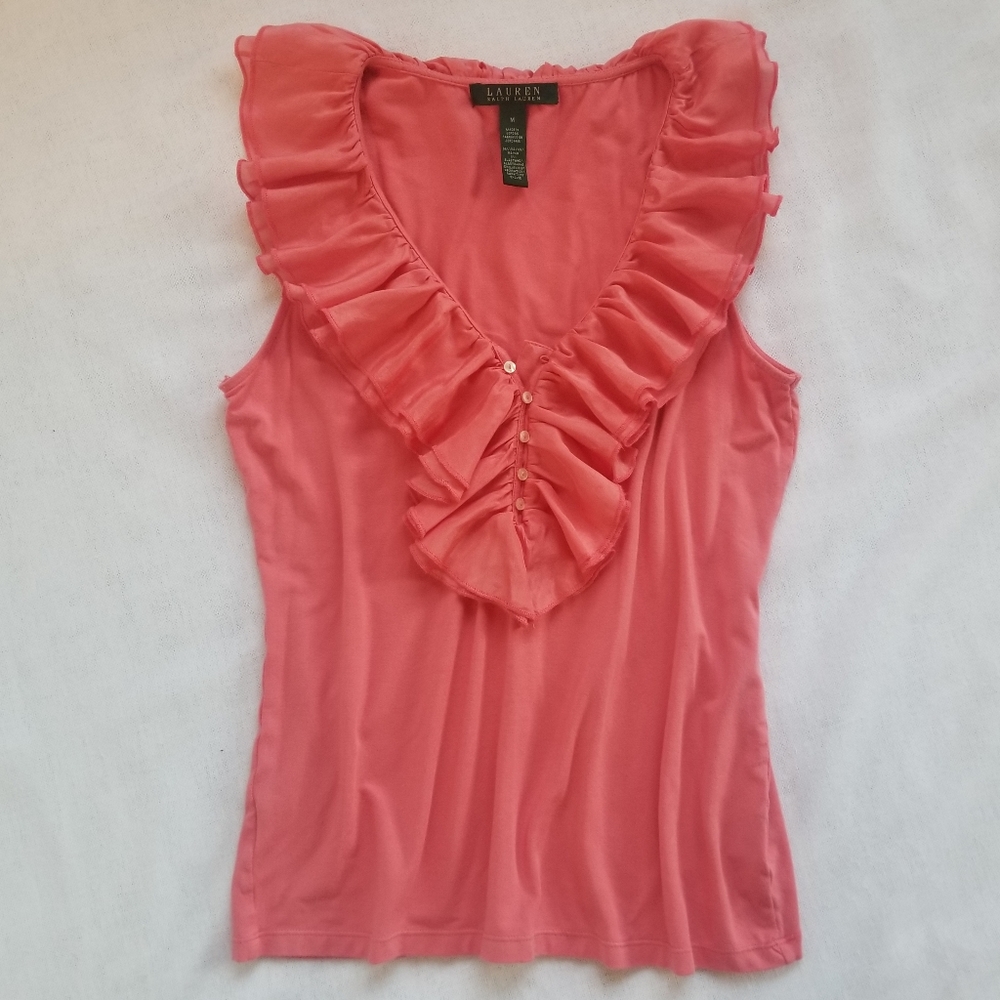 Ralph Lauren Orange Ruffle Neck Sleevless Top